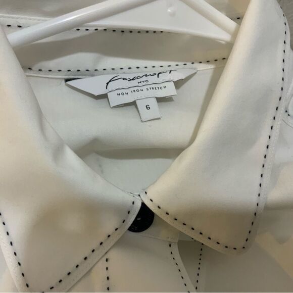 NWOT Foxcroft New York white button down blouse with black stitches size 6 - Picture 7 of 8
